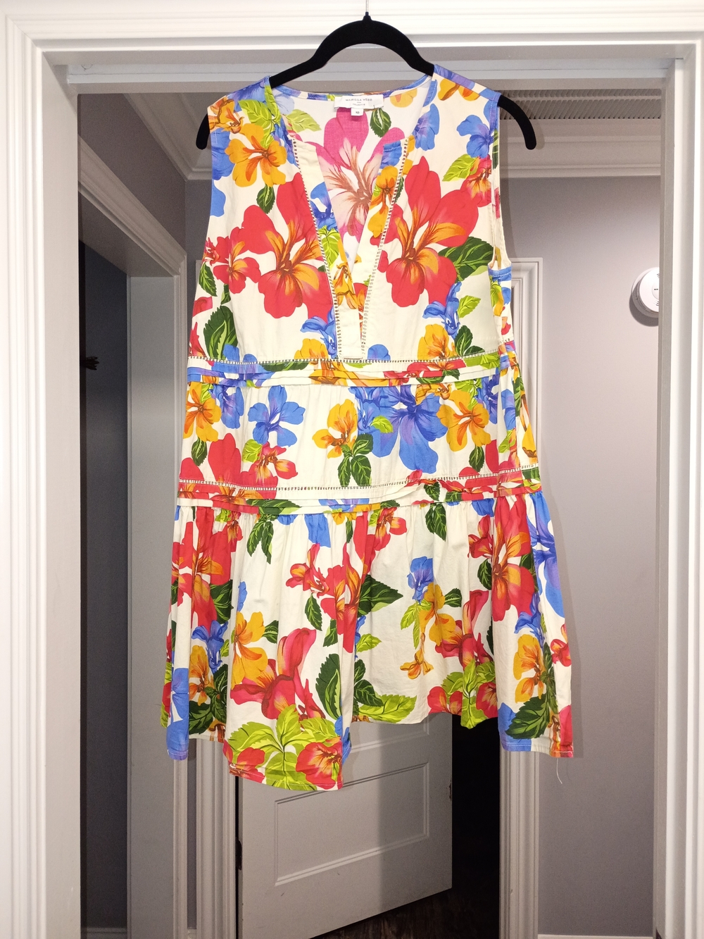 Marissa Webb Cream Color Floral Mini Dress w/ Red & Blue Women's Size 10